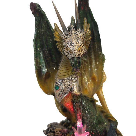 Dragon Light Up LED Green Medieval Fantasy Figurine Lighted Statue Decor glitter - Picture 11 of 17